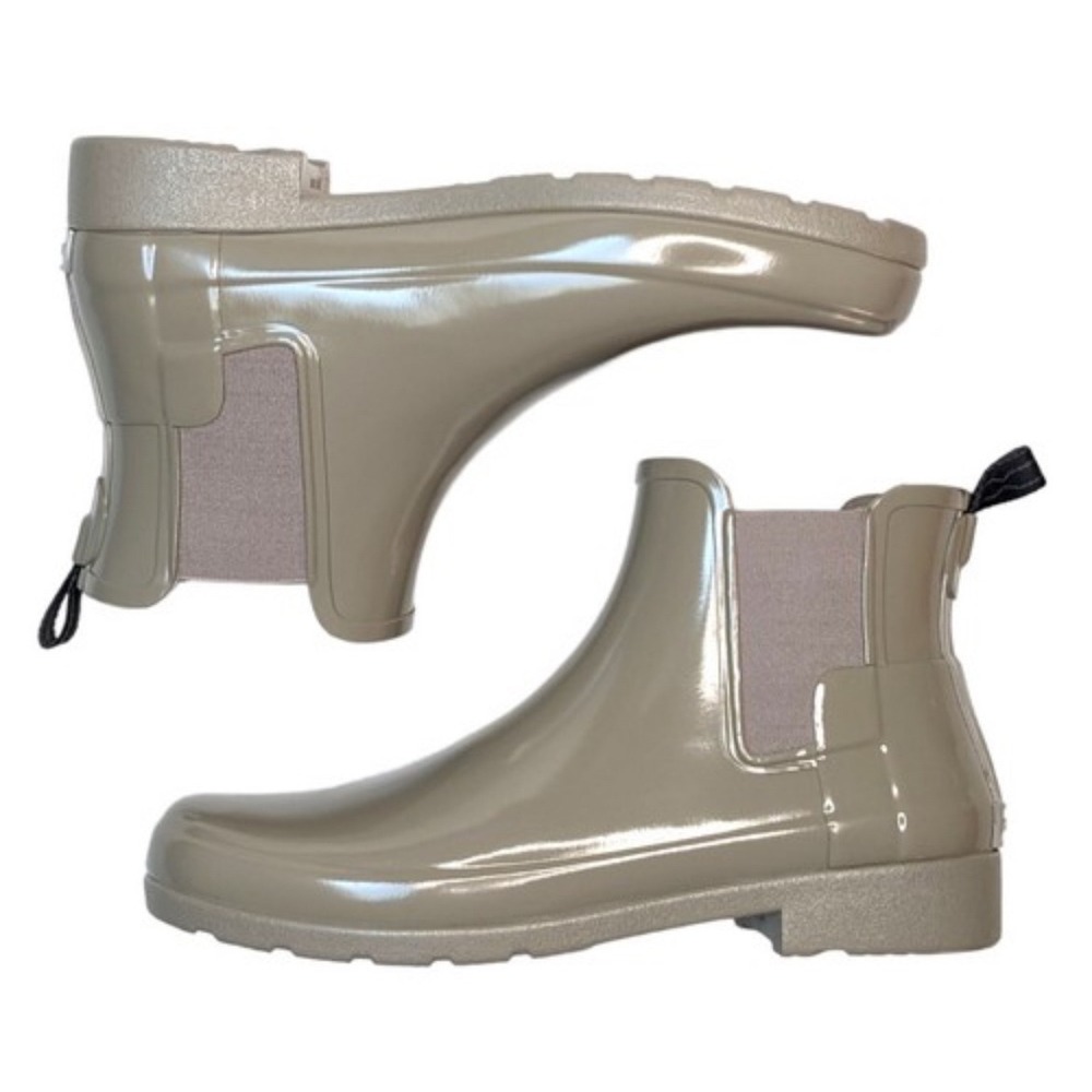 Hunter Original Refined Gloss Chelsea Boots Gull Grey Waterproof Rain US 6